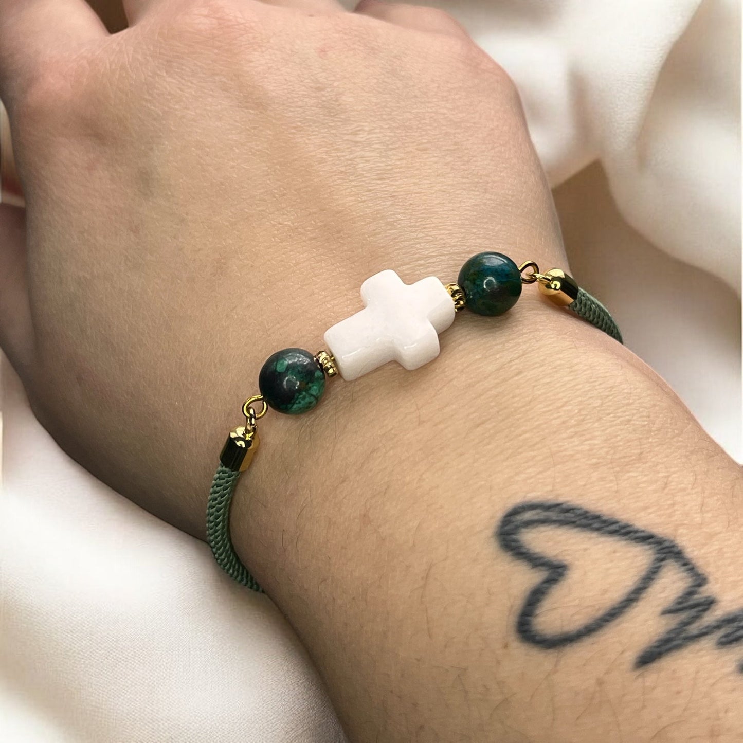 Adjustable Nylon, Chrysocolla and Jade Bracelet (12)