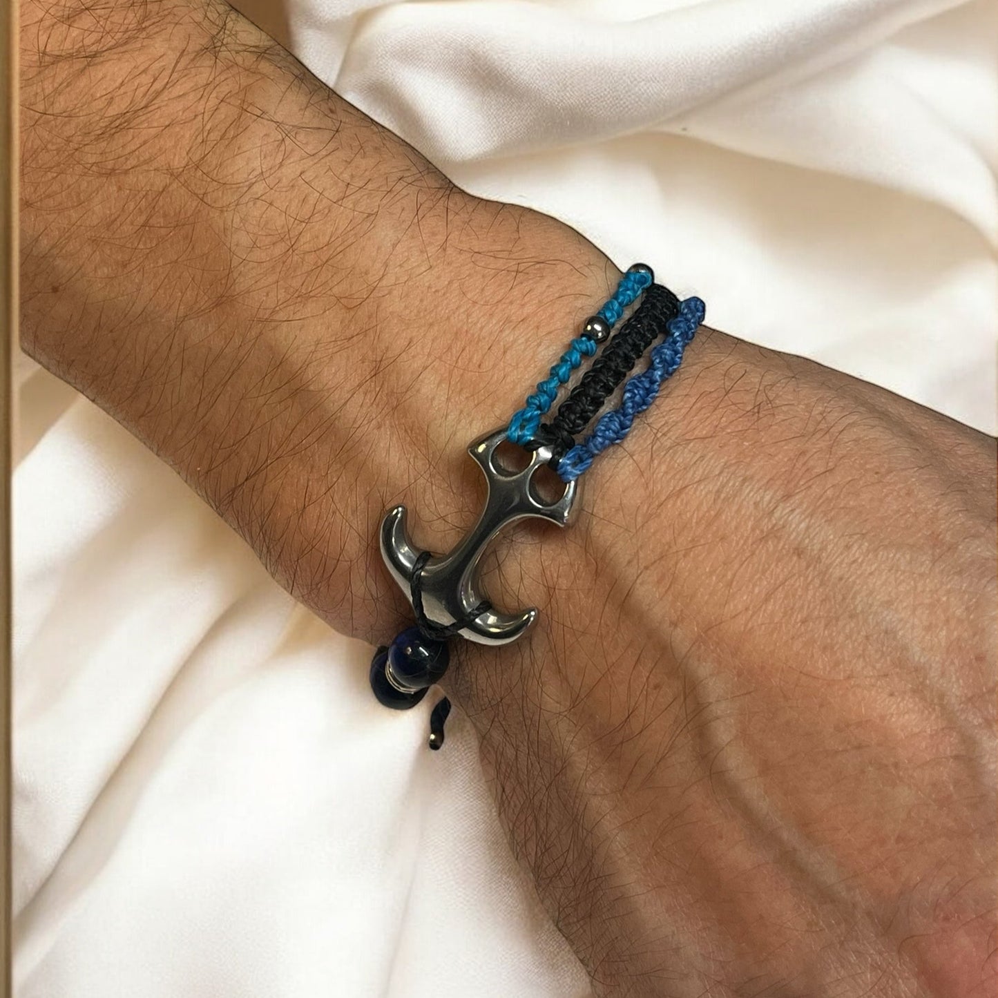 đ Bracelet « Ancre & Horizon » â MacramĂ© & Ćil de Tigre Bleu
