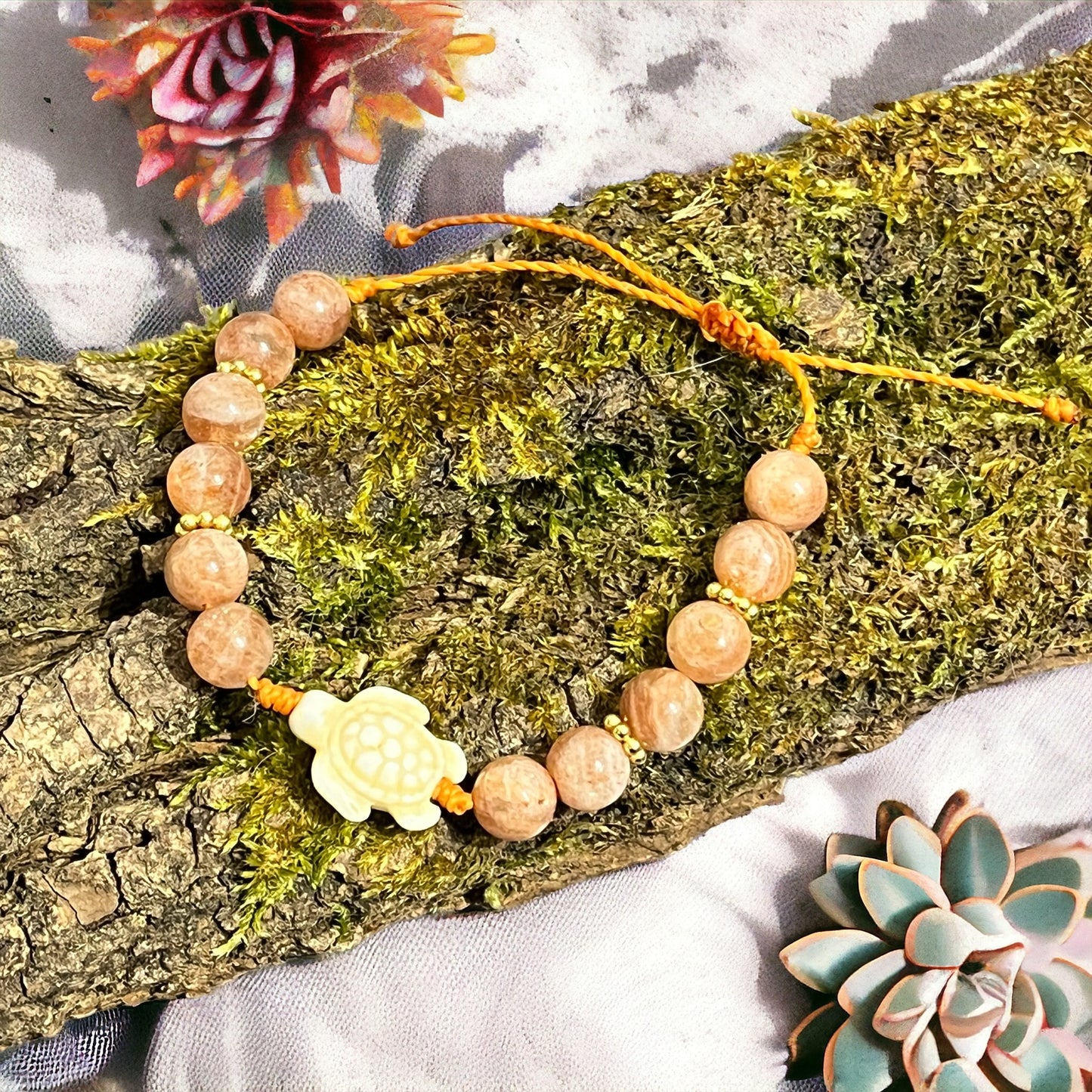 Bracelet ajustable Femme pierre de soleil et tortue (13)