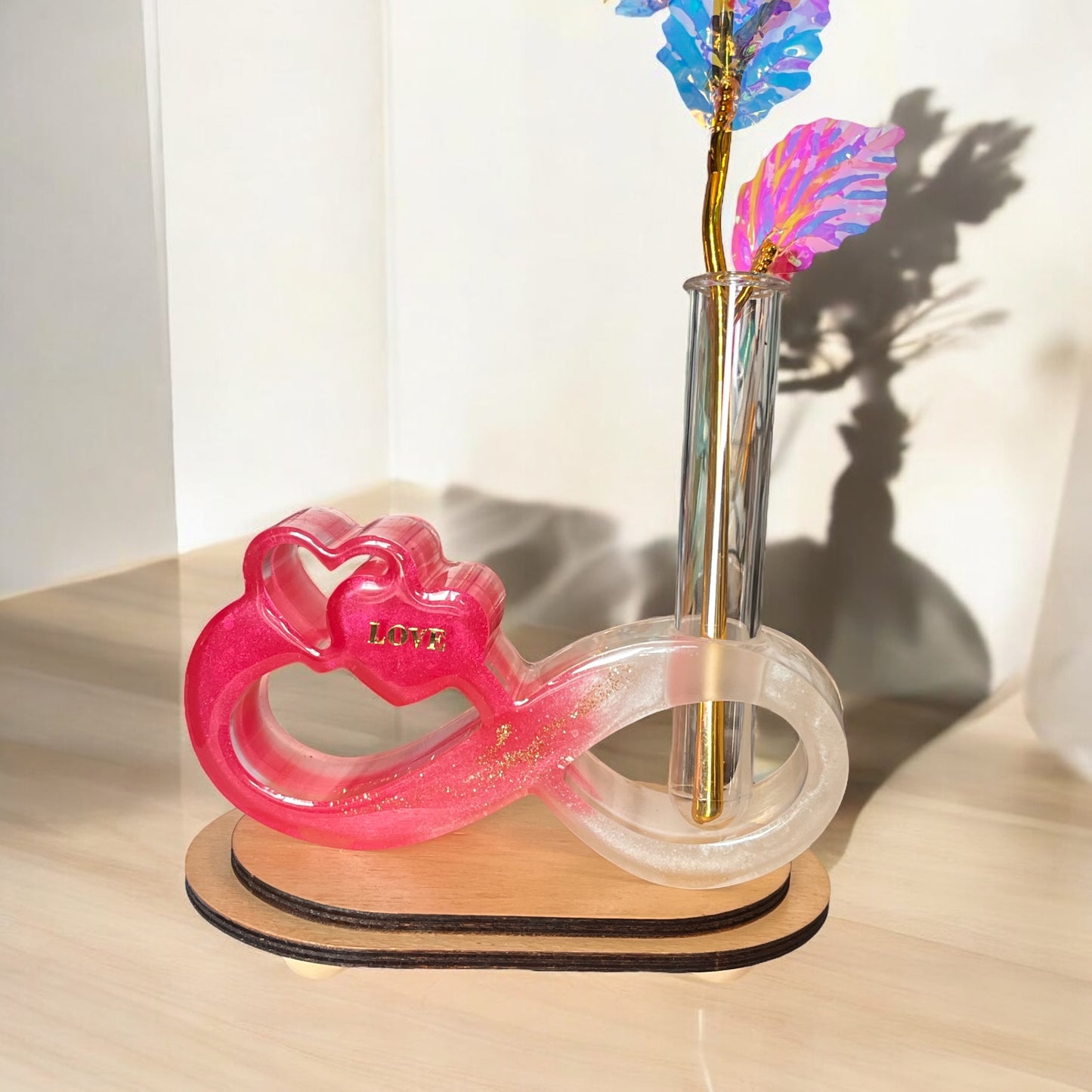 ♾️ Soliflore en résine – Symbole infini & cœur "Love"
