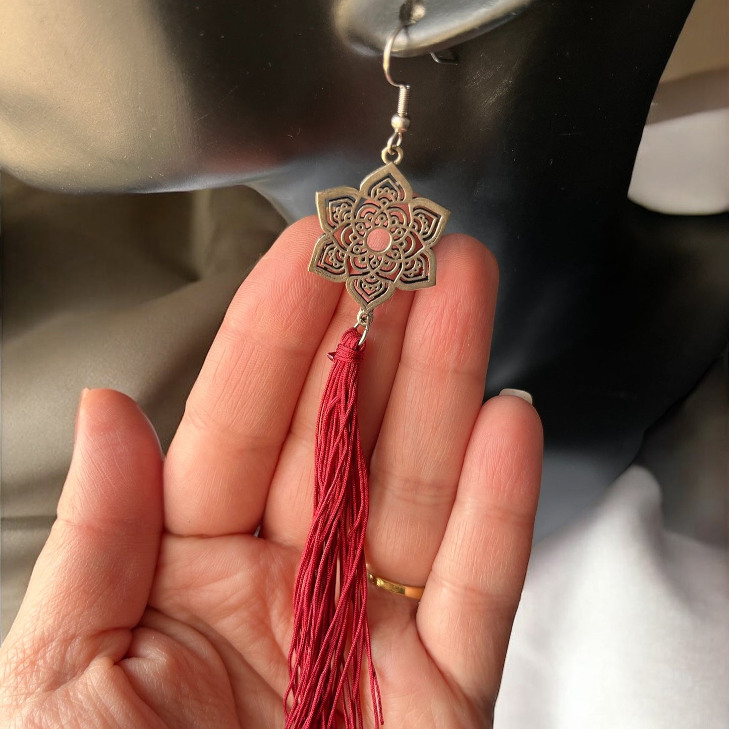 Boucles Fleur & Pompon Bordeaux (21)
