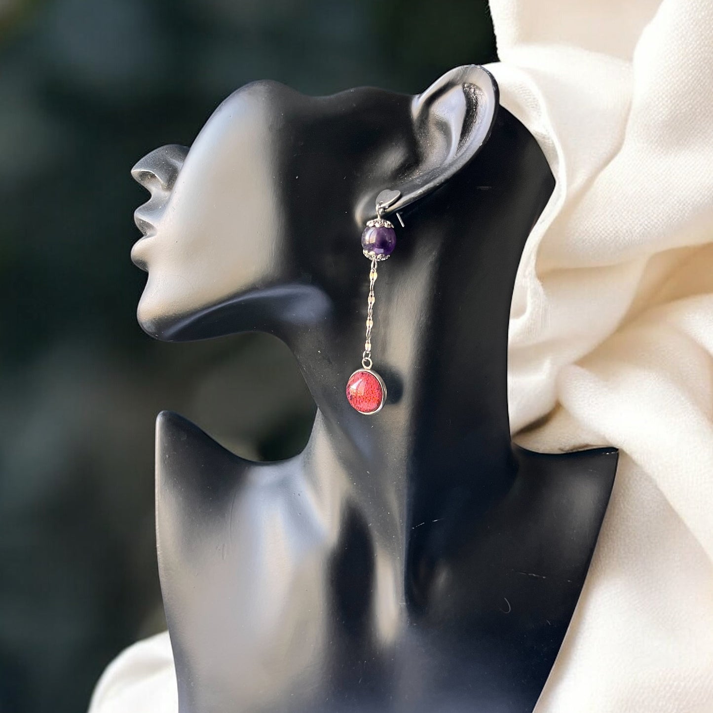 Boucles Pendantes Cœur & Améthyste