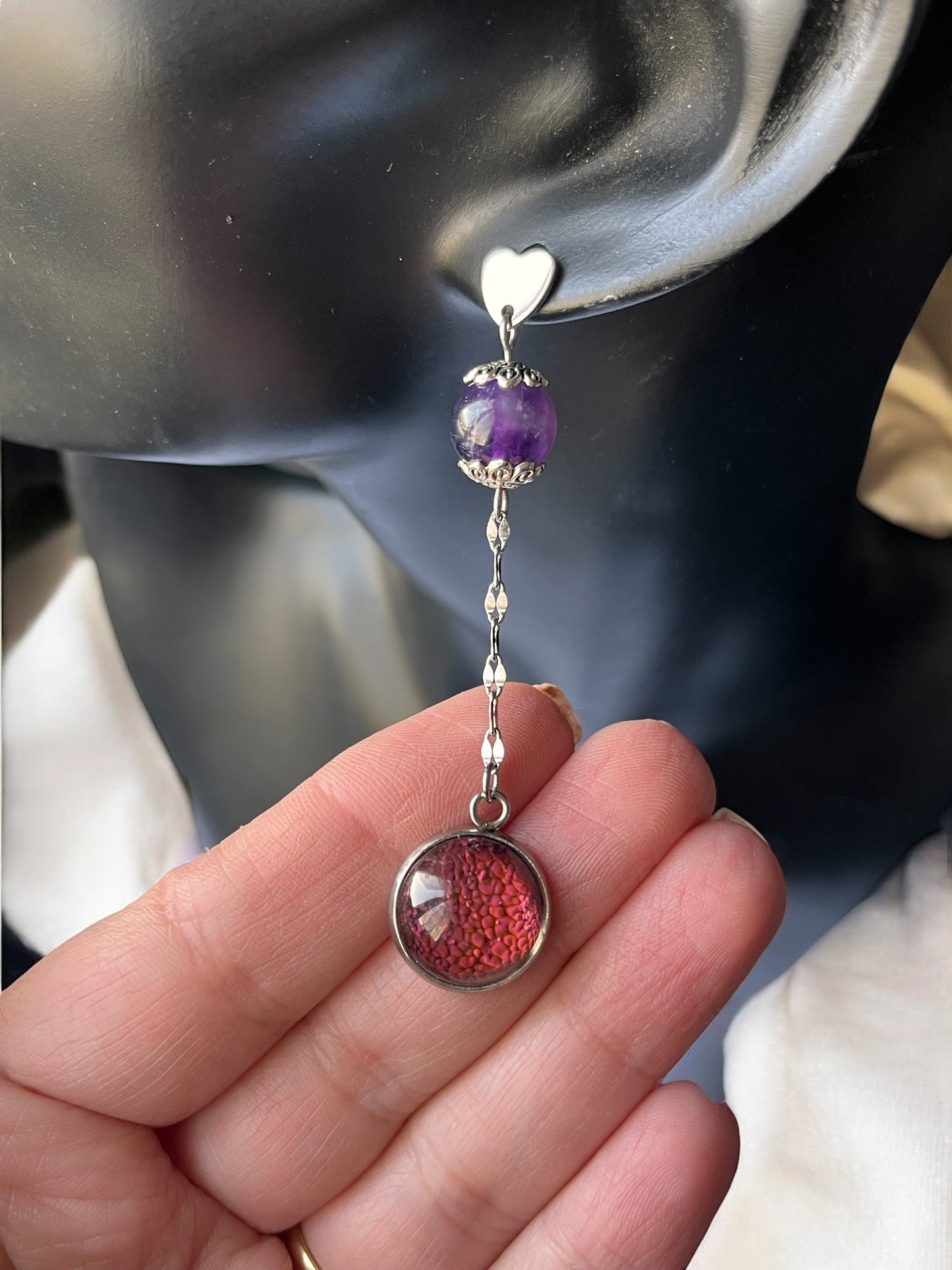 Boucles Pendantes Cœur & Améthyste (22)