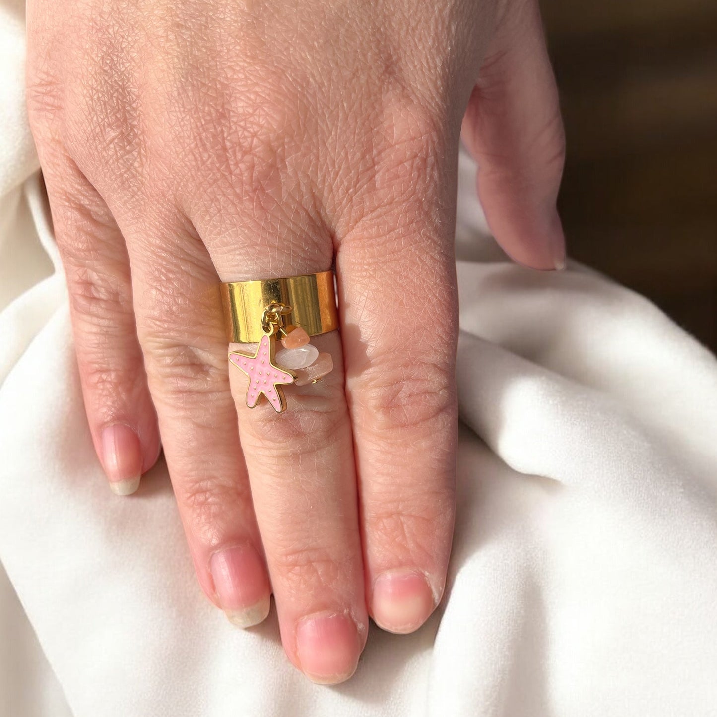 Bague Ajustable Étoile de Mer Rose