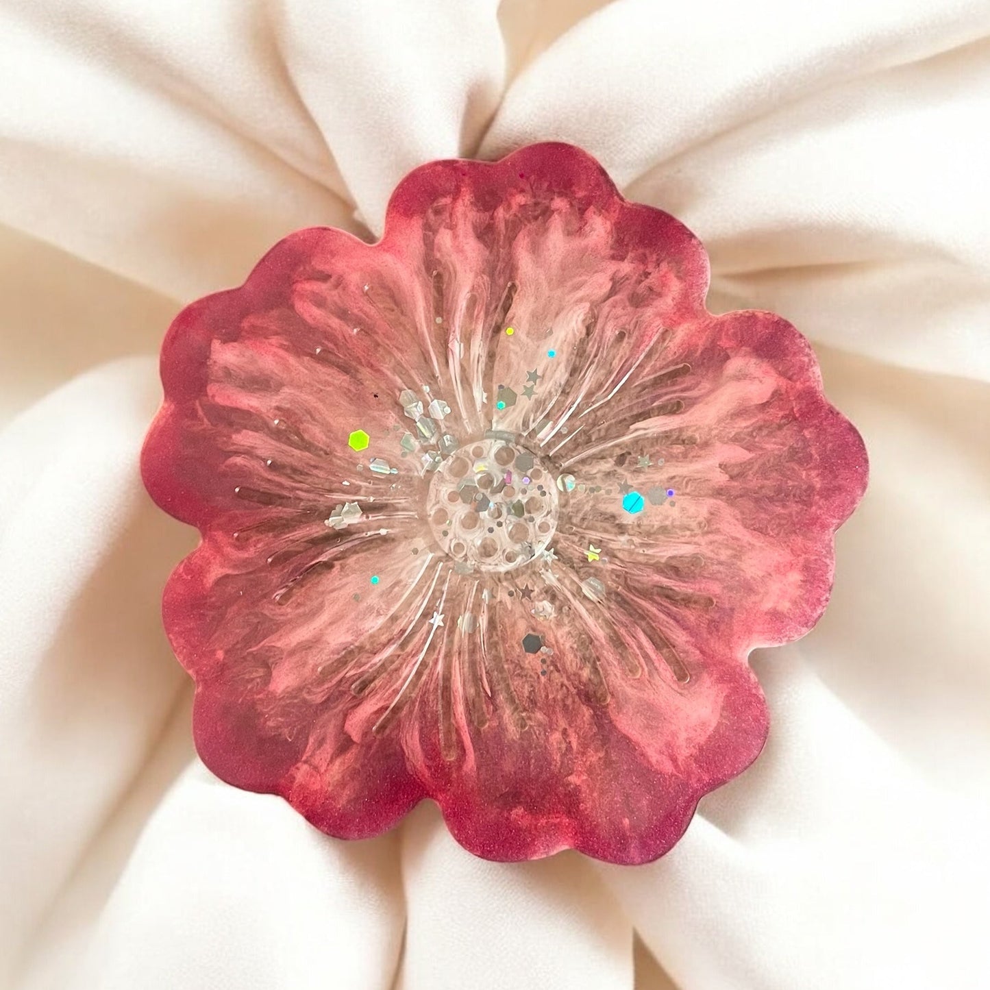 Dessous de Verre Fleur en Résine – Rose & Blanc