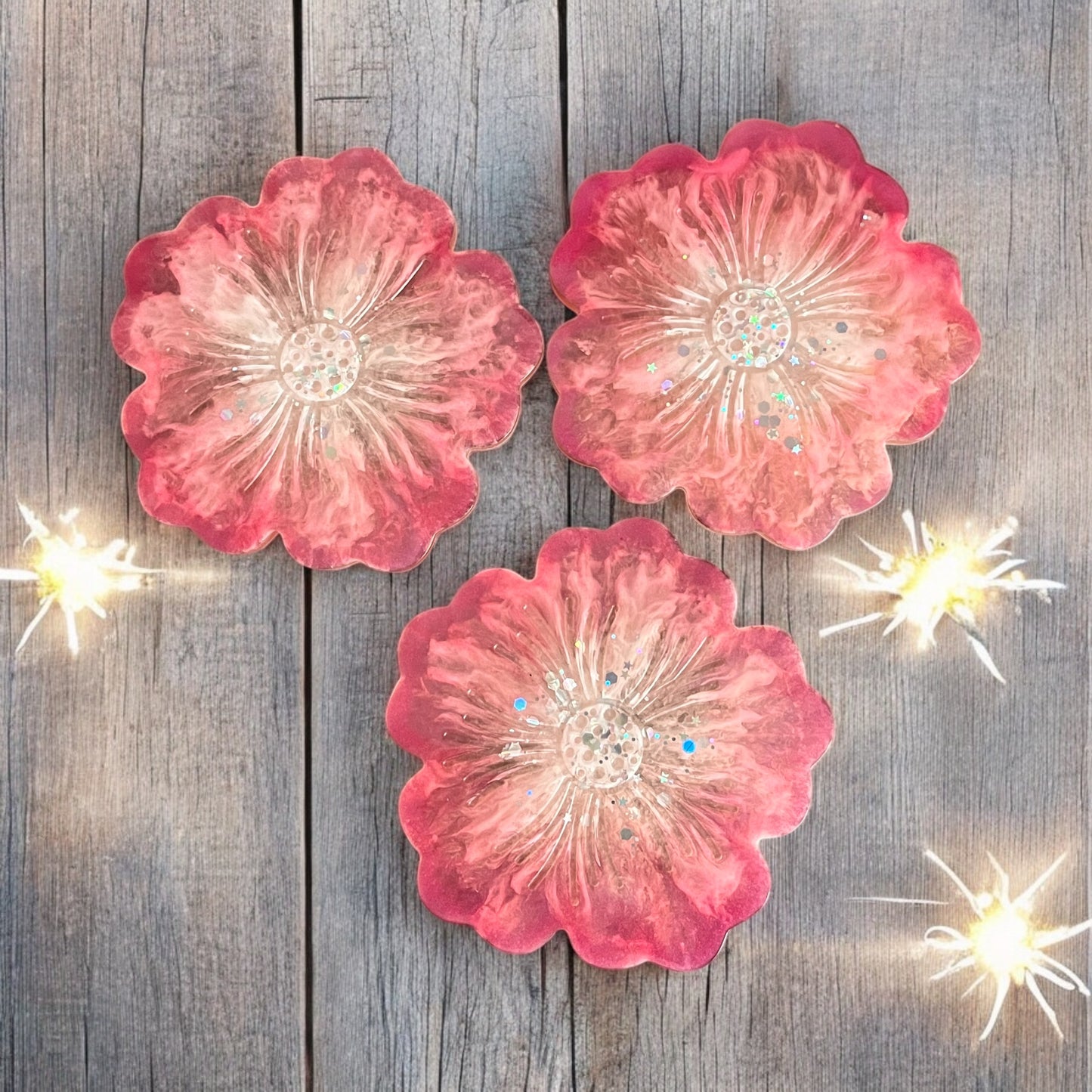 Dessous de Verre Fleur en Résine – Rose & Blanc