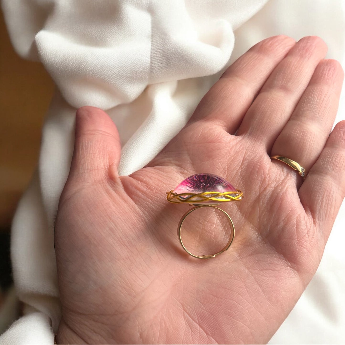 Bague « Racines d’Or » – Arbre de vie & fil doré tressé