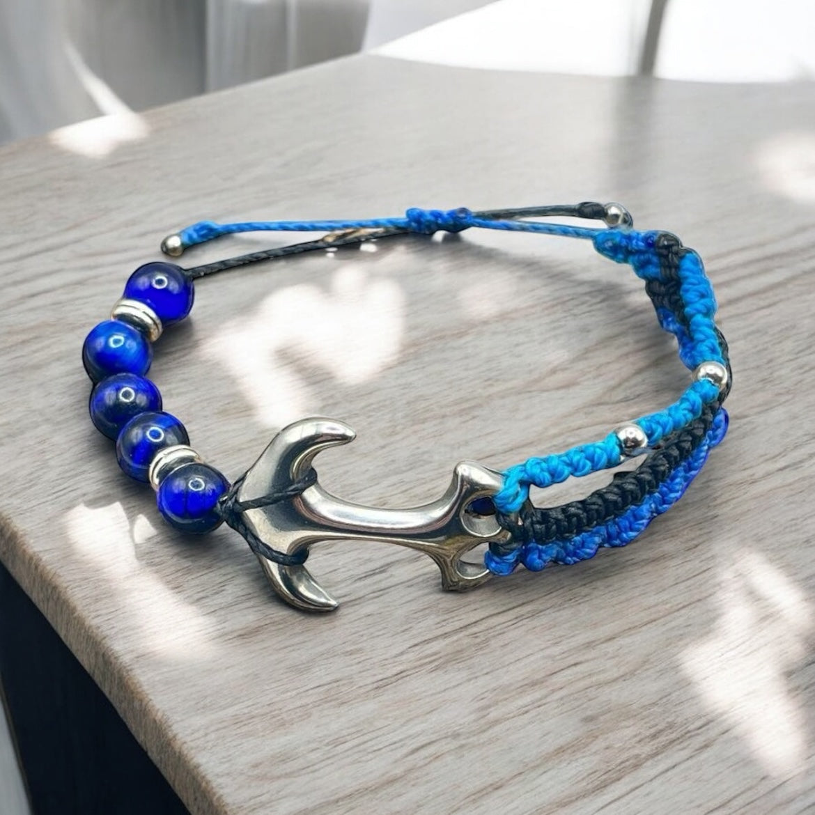 đ Bracelet « Ancre & Horizon » â MacramĂ© & Ćil de Tigre Bleu