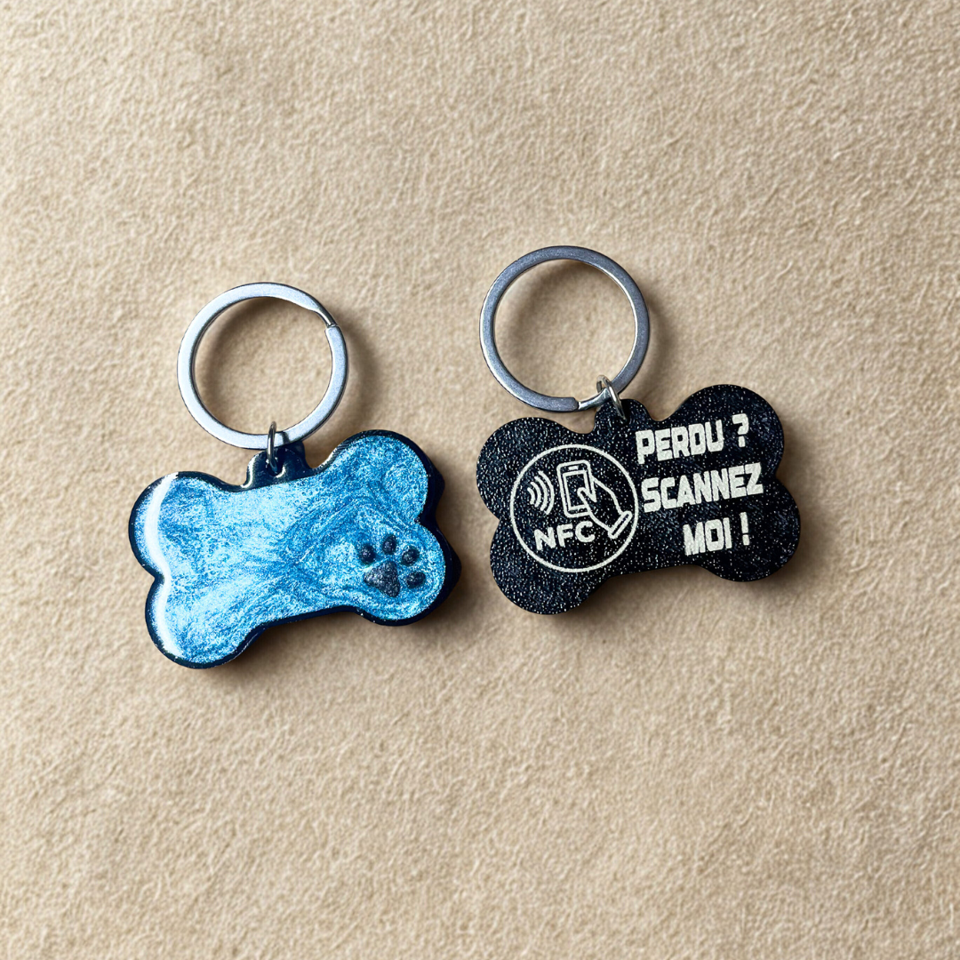 Médaillon NFC personnalisé pour chien avec finition en résine