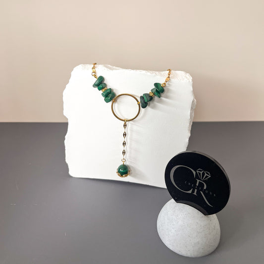 Collier en acier inox doré et malachite — Harmonie protectrice   (offre duo-10%)