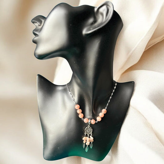 Collier attrape-rêves argenté et pierre de soleil