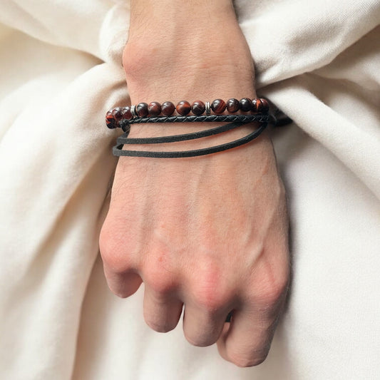 🔥 Bracelet « Force Majestueuse » – Cuir &amp; Œil de Taureau