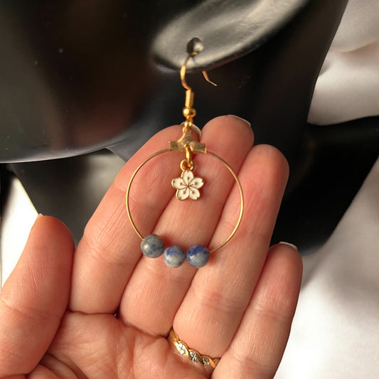 Créoles Sodalite & Fleur Blanche (2)