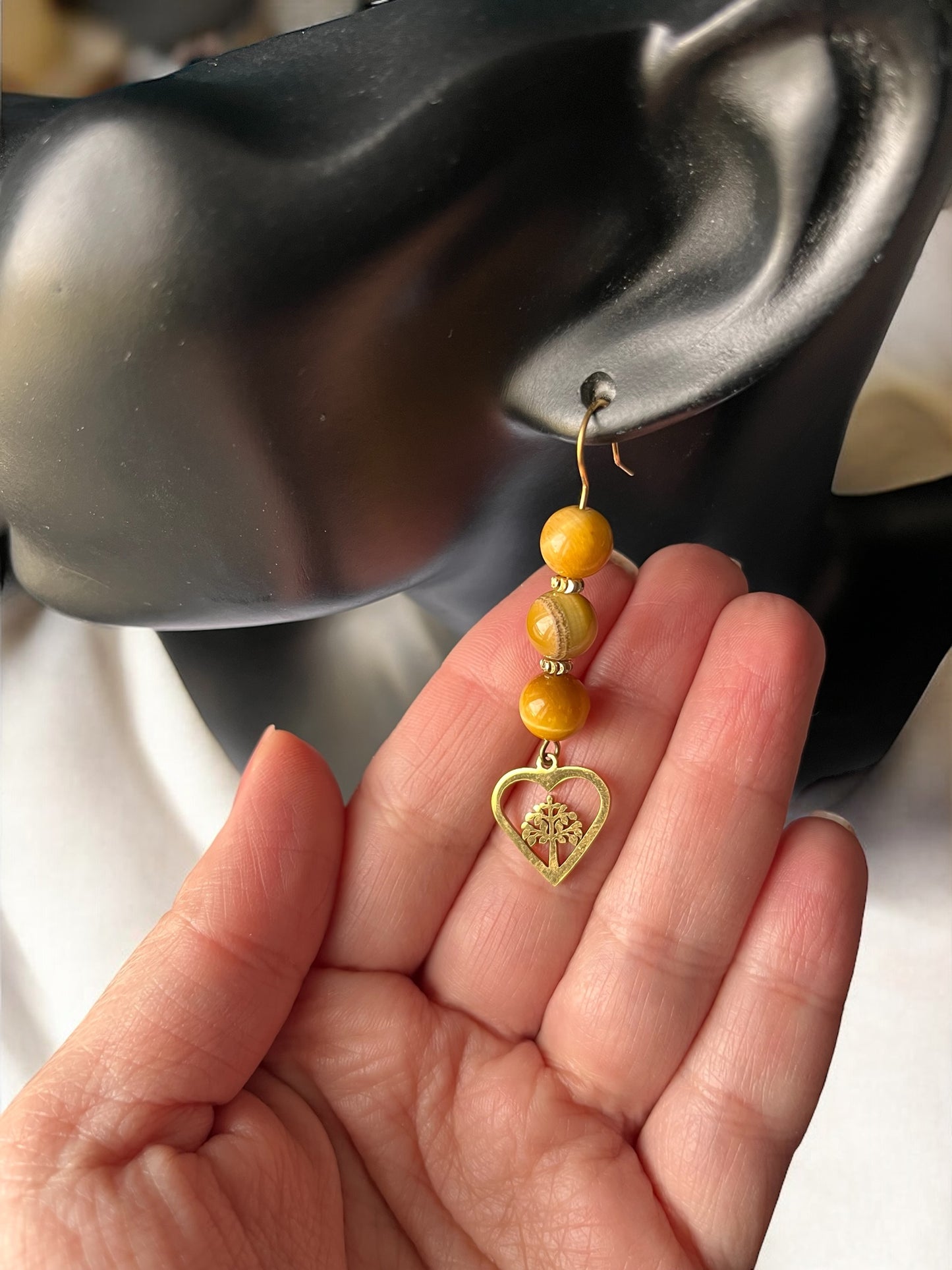 Boucles tige oeil de tigre blanc & arbre de vie