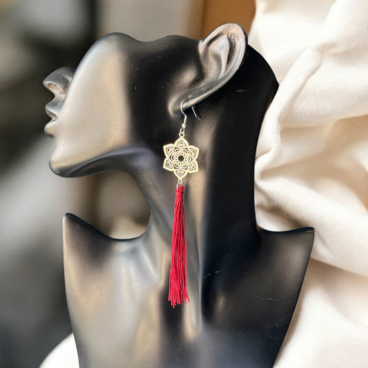 Boucles Fleur & Pompon Bordeaux (21)