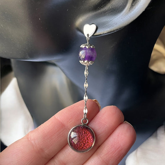 Boucles Pendantes Cœur & Améthyste