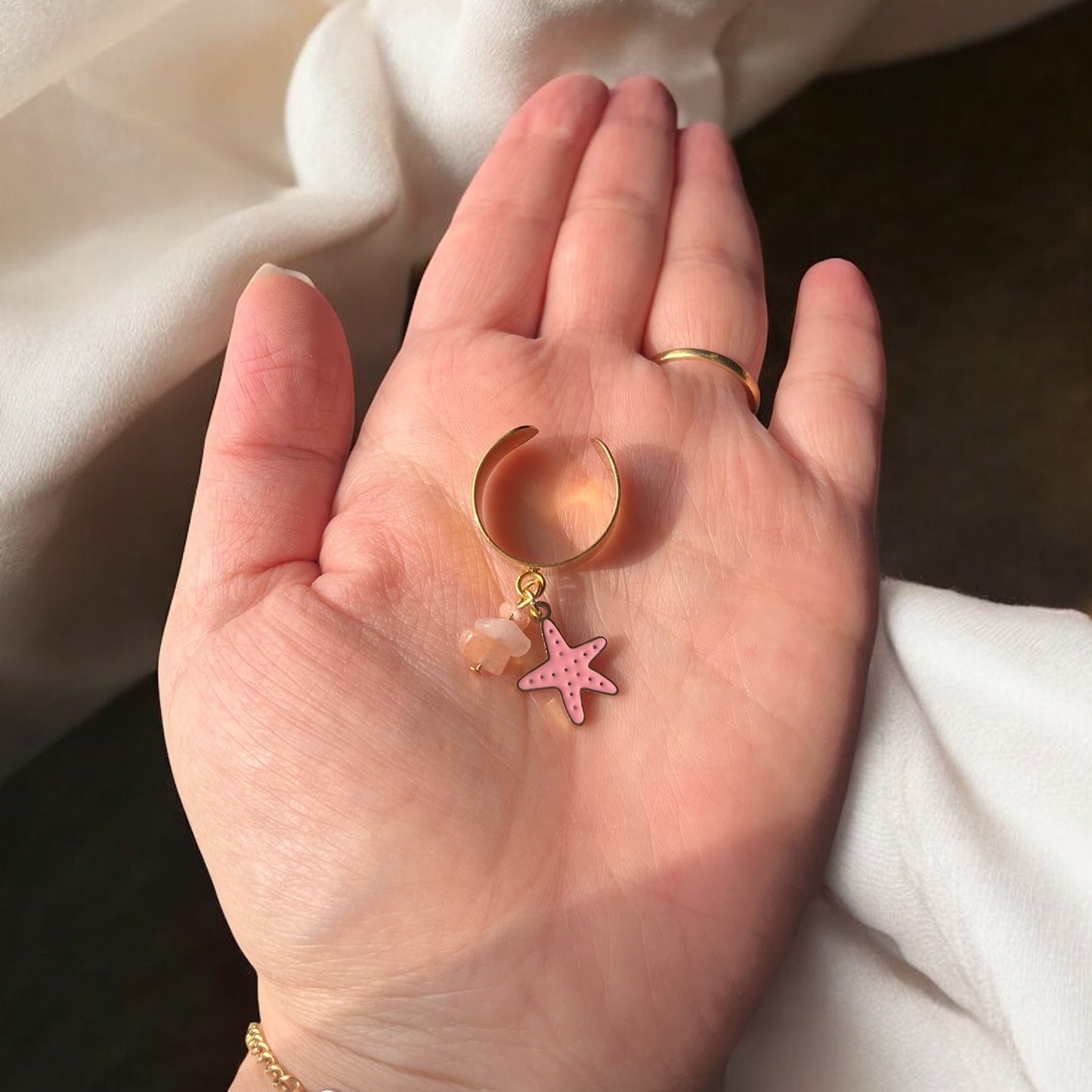 Bague Ajustable Étoile de Mer Rose