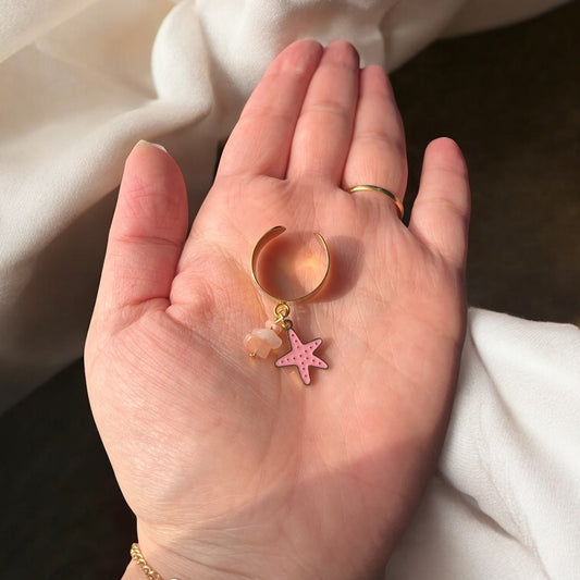 Bague Ajustable Étoile de Mer Rose