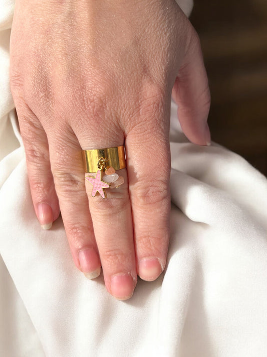 Bague Ajustable Étoile de Mer Rose