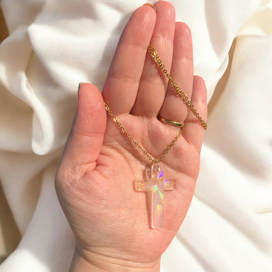 Croix– Résine blanche & feuille d’or