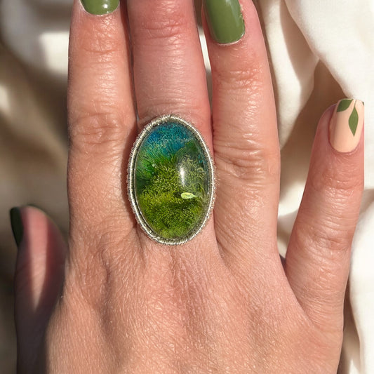 Bague "Onde Argentée" – Ovale argenté & reflets d’encre
