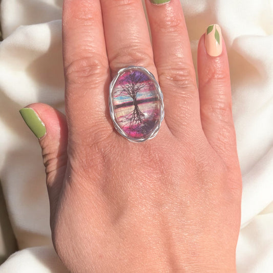 🌿 Bague « Harmonie Argentée » – Arbre de vie & tressage chic