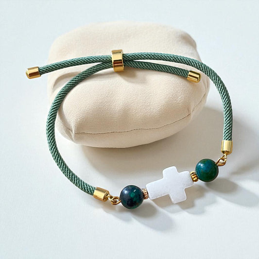 Bracelet Ajustable en nylon, Chrysocolle et jade (12)